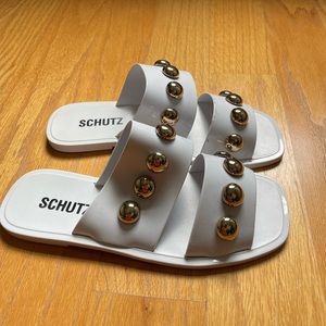 SCHUTZ White and Gold Gel Sandals